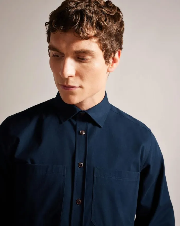 Long Sleeve Brushed Twill Overshirt Navy Men Ted Baker Clothing
