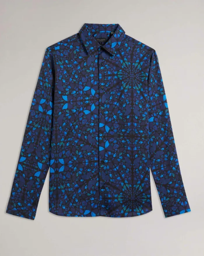 Long Sleeve Butterfly Print Shirt Blue Men Ted Baker Clothing