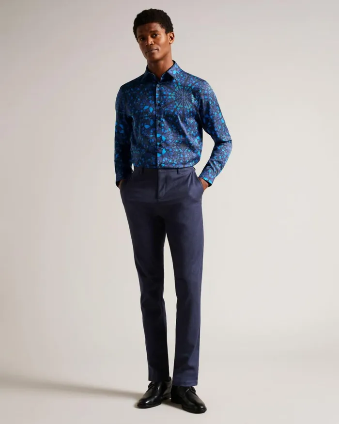 Long Sleeve Butterfly Print Shirt Blue Men Ted Baker Clothing