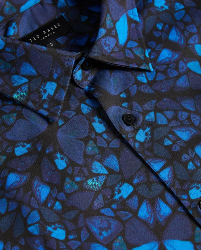 Long Sleeve Butterfly Print Shirt Blue Men Ted Baker Clothing