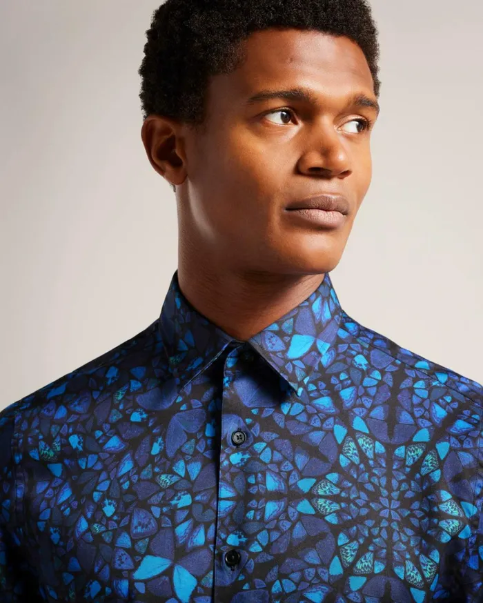 Long Sleeve Butterfly Print Shirt Blue Men Ted Baker Clothing