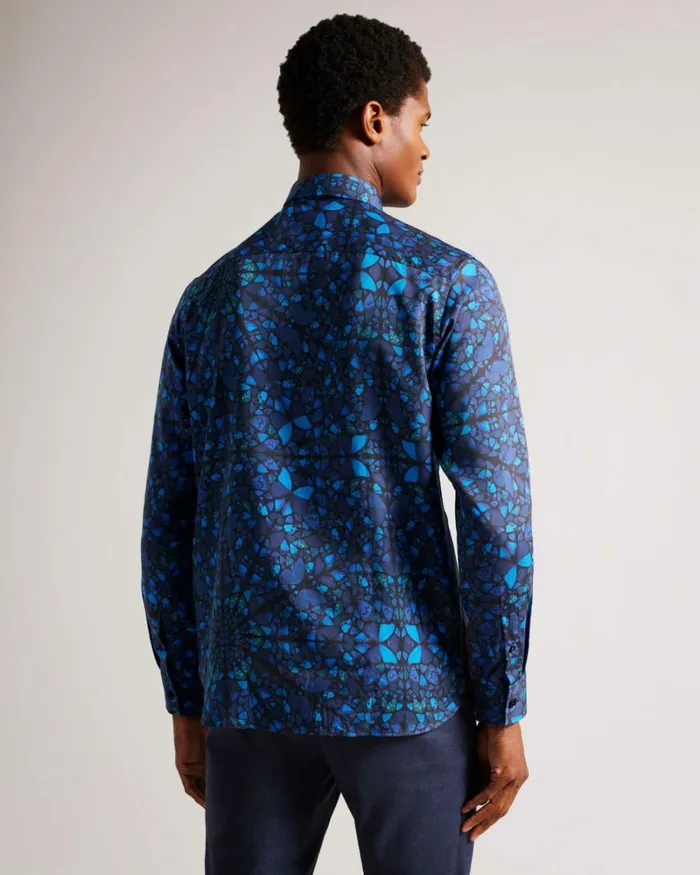Long Sleeve Butterfly Print Shirt Blue Men Ted Baker Clothing
