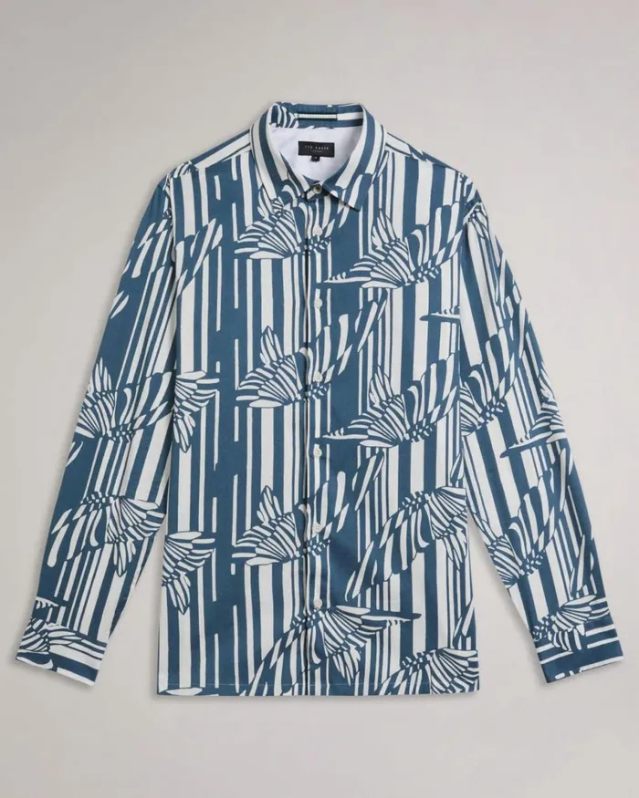 Long Sleeve Butterfly Stripe Print Shirt Blue Men Ted Baker Clothing