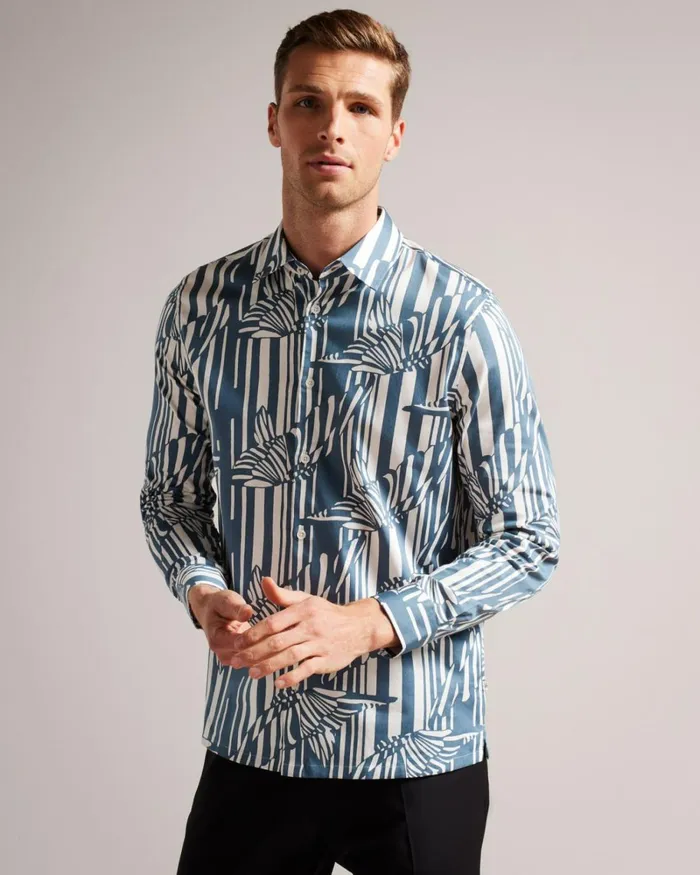 Long Sleeve Butterfly Stripe Print Shirt Blue Men Ted Baker Clothing Long Sleeve Butterfly Stripe Print Shirt Blue Men Ted Baker Clothing