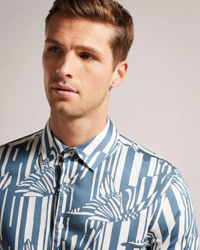 Long Sleeve Butterfly Stripe Print Shirt Blue Men Ted Baker Clothing Long Sleeve Butterfly Stripe Print Shirt Blue Men Ted Baker Clothing