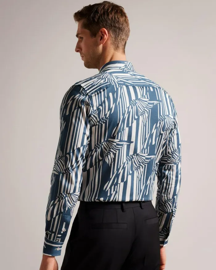 Long Sleeve Butterfly Stripe Print Shirt Blue Men Ted Baker Clothing Long Sleeve Butterfly Stripe Print Shirt Blue Men Ted Baker Clothing