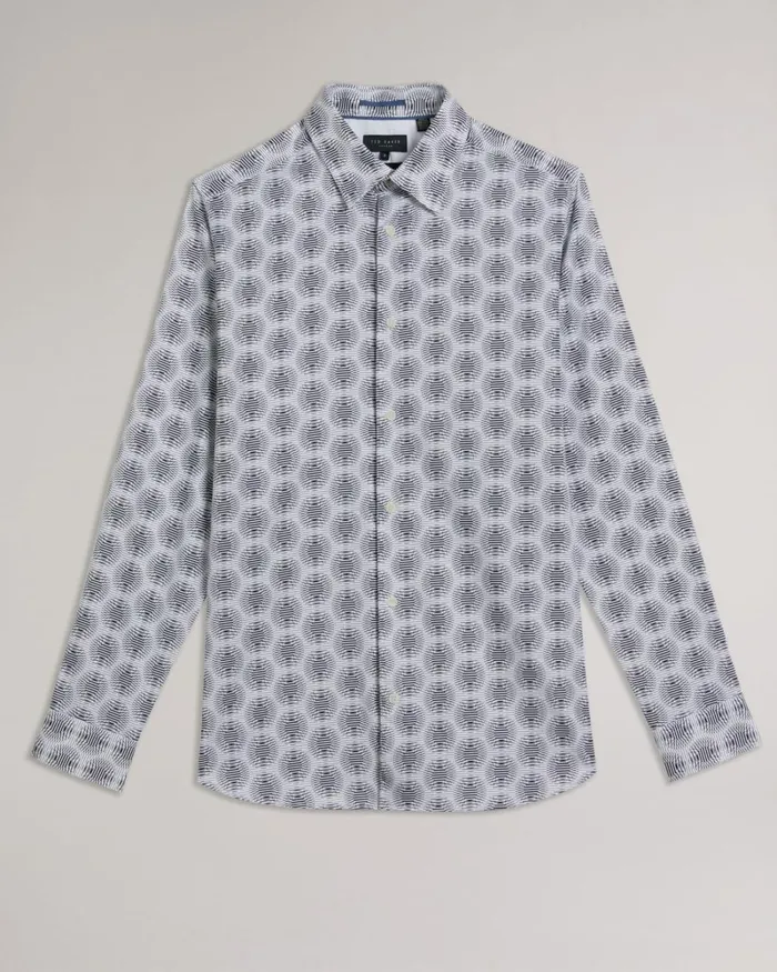 Long Sleeve Circle Geo Shirt White Men Ted Baker Clothing
