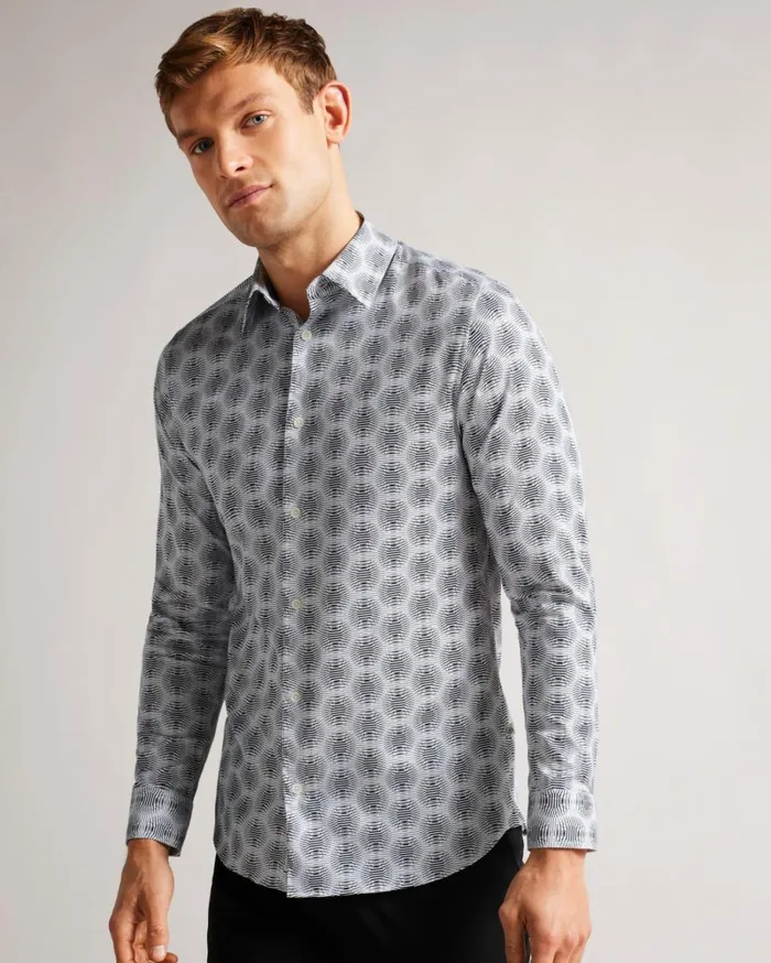 Long Sleeve Circle Geo Shirt White Men Ted Baker Clothing Long Sleeve Circle Geo Shirt White Men Ted Baker Clothing