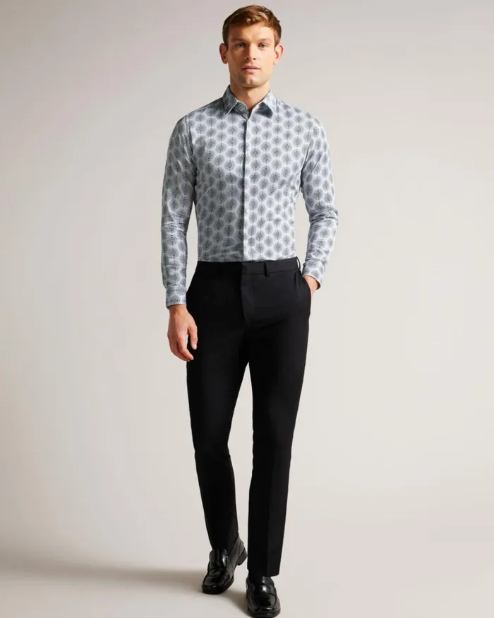 Long Sleeve Circle Geo Shirt White Men Ted Baker Clothing Long Sleeve Circle Geo Shirt White Men Ted Baker Clothing