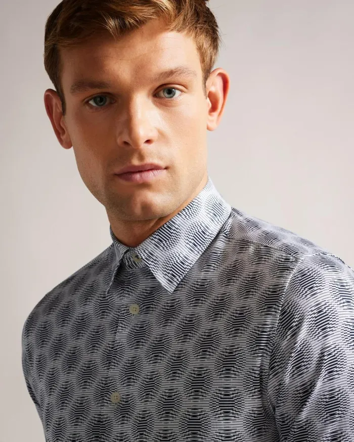 Long Sleeve Circle Geo Shirt White Men Ted Baker Clothing Long Sleeve Circle Geo Shirt White Men Ted Baker Clothing