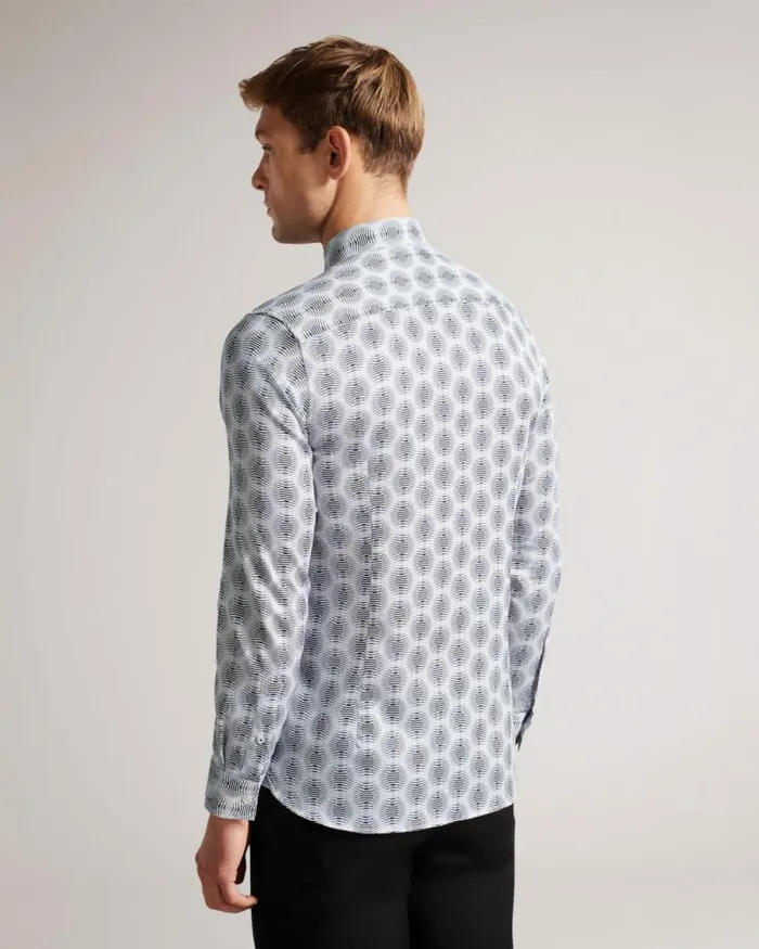 Long Sleeve Circle Geo Shirt White Men Ted Baker Clothing Long Sleeve Circle Geo Shirt White Men Ted Baker Clothing