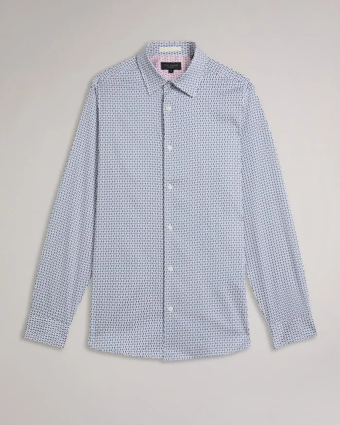 Long Sleeve Circle Geometric Print Shirt Light Blue Men Ted Baker Clothing