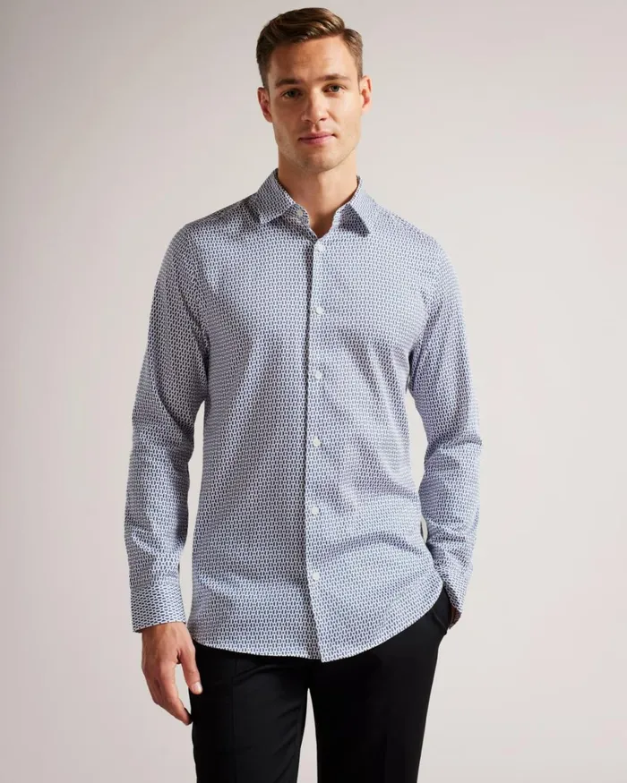 Long Sleeve Circle Geometric Print Shirt Light Blue Men Ted Baker Clothing Long Sleeve Circle Geometric Print Shirt Light Blue Men Ted Baker Clothing