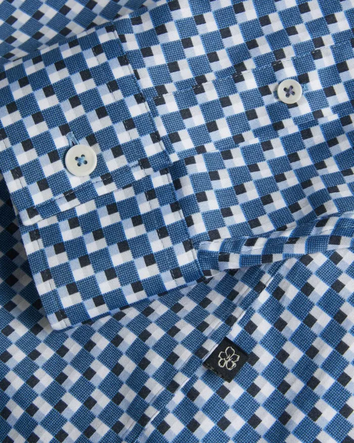 Long Sleeve Cotton Stretch Geometric Shirt Dark Blue Men Ted Baker Clothing Long Sleeve Cotton Stretch Geometric Shirt Dark Blue Men Ted Baker Clothing