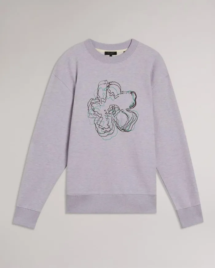 Long Sleeve Embroidered Flower Sweatshirt Light Purple Men Ted Baker Clothing