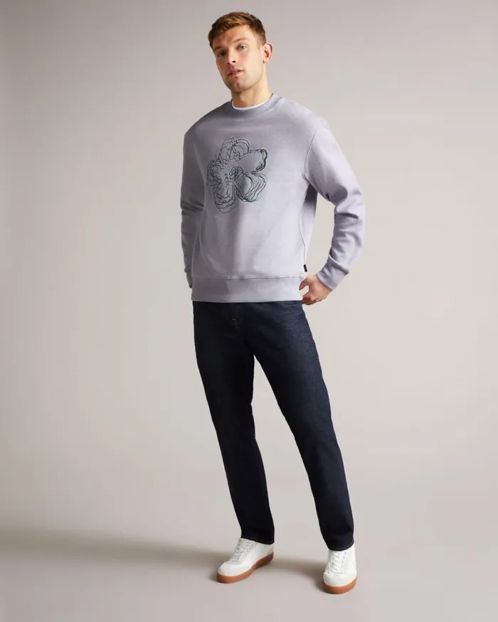 Long Sleeve Embroidered Flower Sweatshirt Light Purple Men Ted Baker Clothing Long Sleeve Embroidered Flower Sweatshirt Light Purple Men Ted Baker Clothing