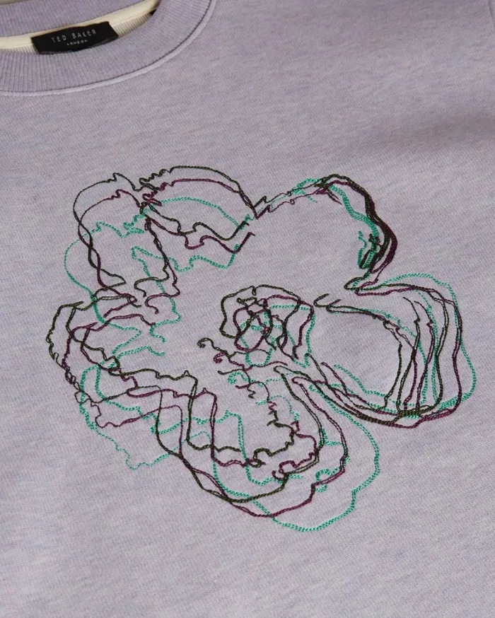 Long Sleeve Embroidered Flower Sweatshirt Light Purple Men Ted Baker Clothing Long Sleeve Embroidered Flower Sweatshirt Light Purple Men Ted Baker Clothing