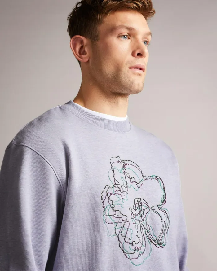Long Sleeve Embroidered Flower Sweatshirt Light Purple Men Ted Baker Clothing Long Sleeve Embroidered Flower Sweatshirt Light Purple Men Ted Baker Clothing