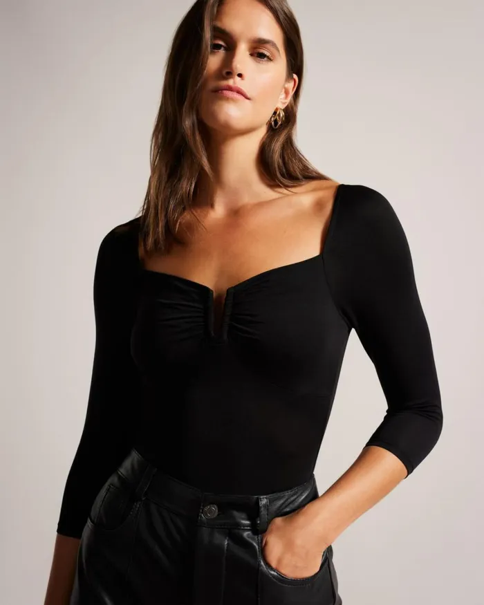 Long Sleeve Fitted Bodysuit Black Women Ted Baker Tops and TShirts Long Sleeve Fitted Bodysuit Black Women Ted Baker Tops and TShirts