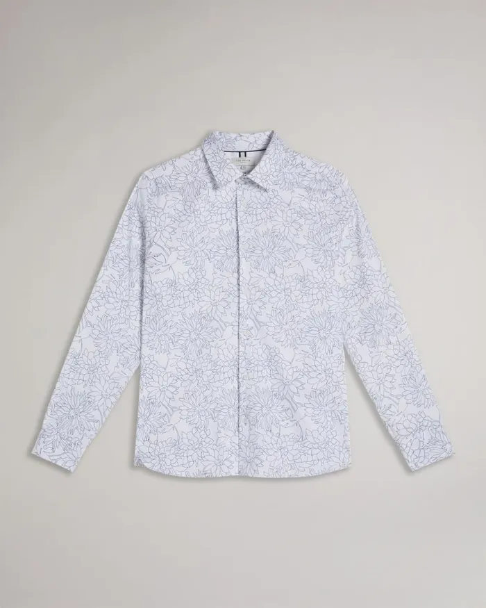 Long Sleeve Floral Outline Print Shirt White Men Ted Baker Clothing