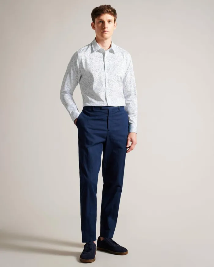 Long Sleeve Floral Outline Print Shirt White Men Ted Baker Clothing Long Sleeve Floral Outline Print Shirt White Men Ted Baker Clothing