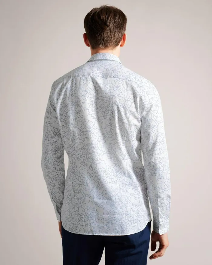 Long Sleeve Floral Outline Print Shirt White Men Ted Baker Clothing Long Sleeve Floral Outline Print Shirt White Men Ted Baker Clothing
