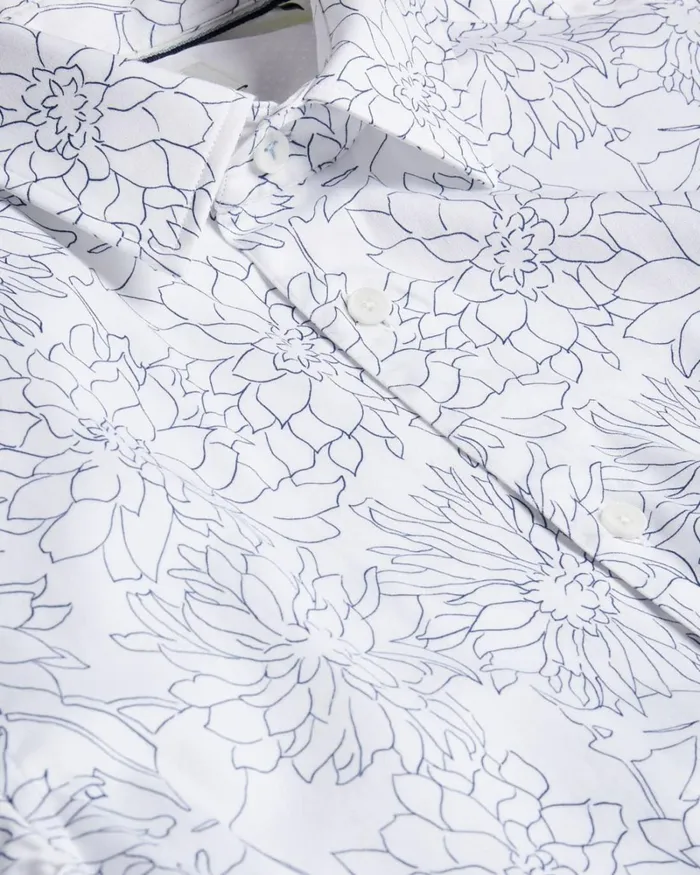 Long Sleeve Floral Outline Print Shirt White Men Ted Baker Clothing Long Sleeve Floral Outline Print Shirt White Men Ted Baker Clothing