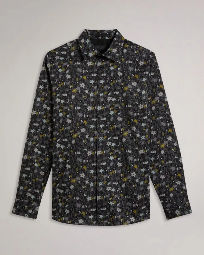 Long Sleeve Floral Print Shirt Gray Men Ted Baker Clothing