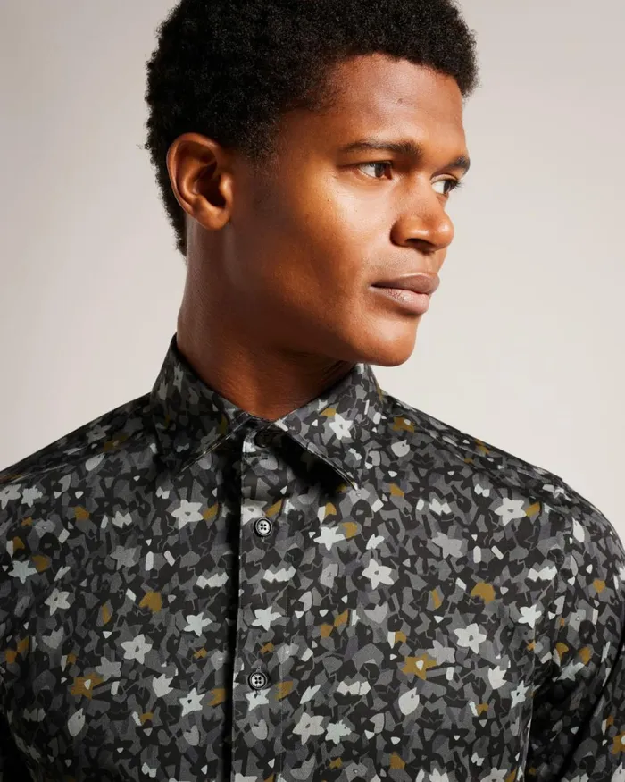 Long Sleeve Floral Print Shirt Gray Men Ted Baker Clothing Long Sleeve Floral Print Shirt Gray Men Ted Baker Clothing