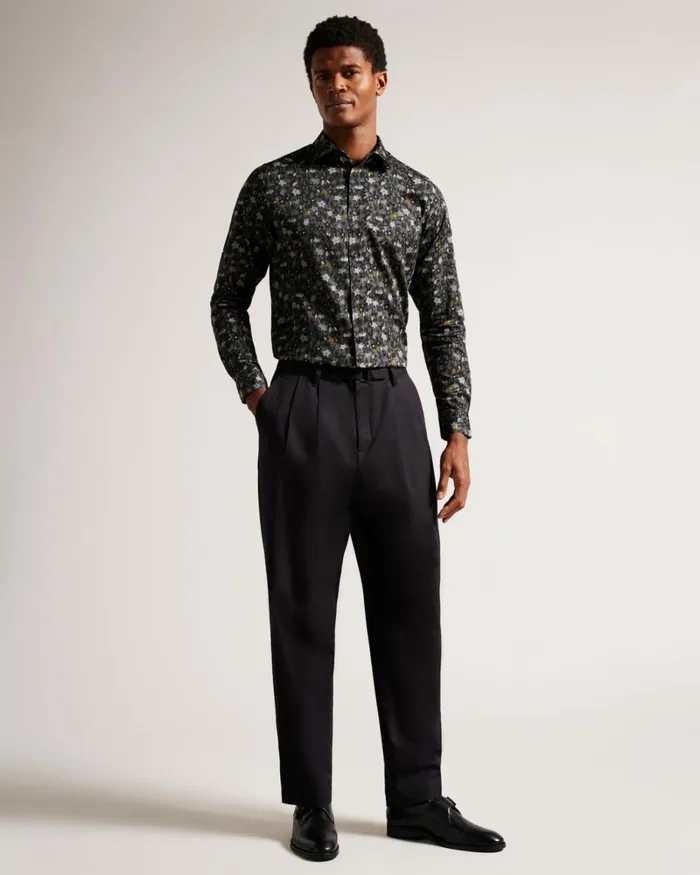 Long Sleeve Floral Print Shirt Gray Men Ted Baker Clothing Long Sleeve Floral Print Shirt Gray Men Ted Baker Clothing