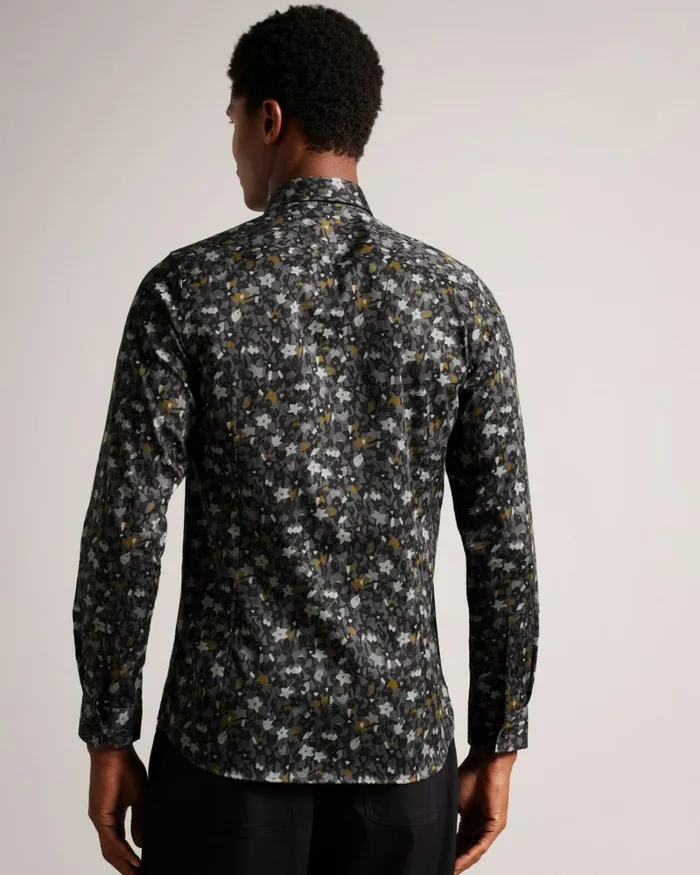 Long Sleeve Floral Print Shirt Gray Men Ted Baker Clothing Long Sleeve Floral Print Shirt Gray Men Ted Baker Clothing