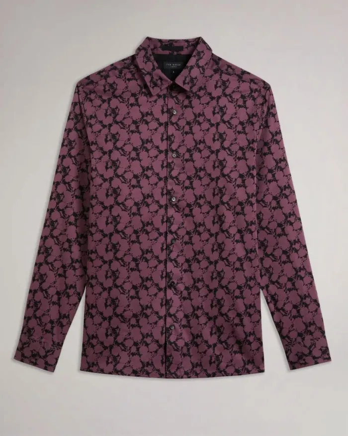 Long Sleeve Floral Print Shirt Maroon Men Ted Baker Clothing