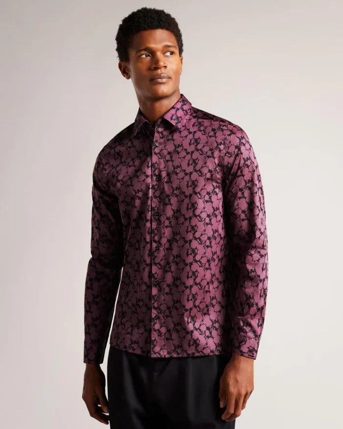 Long Sleeve Floral Print Shirt Maroon Men Ted Baker Clothing Long Sleeve Floral Print Shirt Maroon Men Ted Baker Clothing