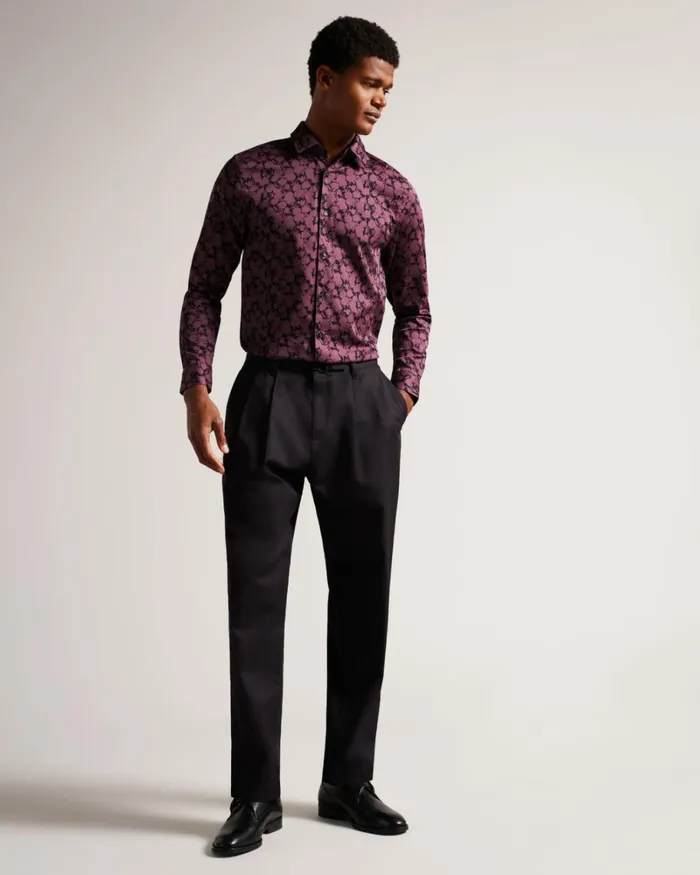Long Sleeve Floral Print Shirt Maroon Men Ted Baker Clothing Long Sleeve Floral Print Shirt Maroon Men Ted Baker Clothing