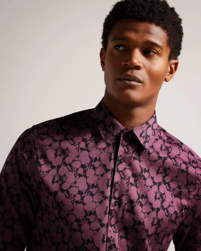 Long Sleeve Floral Print Shirt Maroon Men Ted Baker Clothing Long Sleeve Floral Print Shirt Maroon Men Ted Baker Clothing