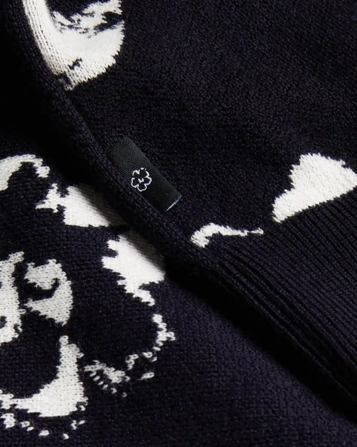 Long Sleeve Flower Graphic Crew Neck Tee Dark Navy Men Ted Baker Clothing