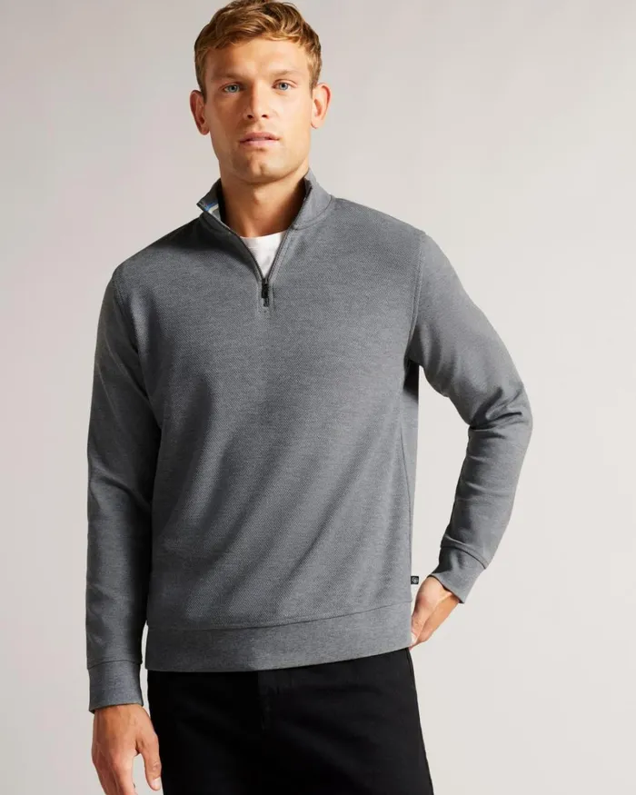 Long Sleeve Funnel Neck Jumper Gray Marl Men Ted Baker Clothing Long Sleeve Funnel Neck Jumper Gray Marl Men Ted Baker Clothing
