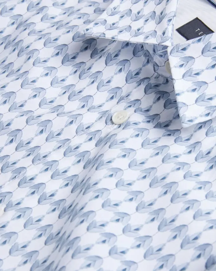 Long Sleeve Geometric Leaf Print Shirt Pale Blue Men Ted Baker Clothing Long Sleeve Geometric Leaf Print Shirt Pale Blue Men Ted Baker Clothing