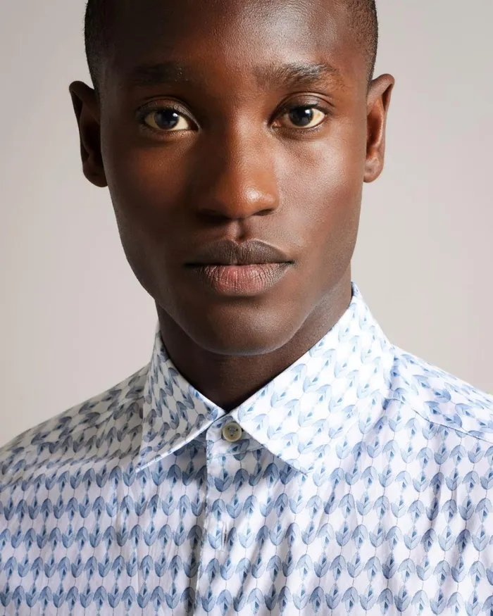 Long Sleeve Geometric Leaf Print Shirt Pale Blue Men Ted Baker Clothing Long Sleeve Geometric Leaf Print Shirt Pale Blue Men Ted Baker Clothing