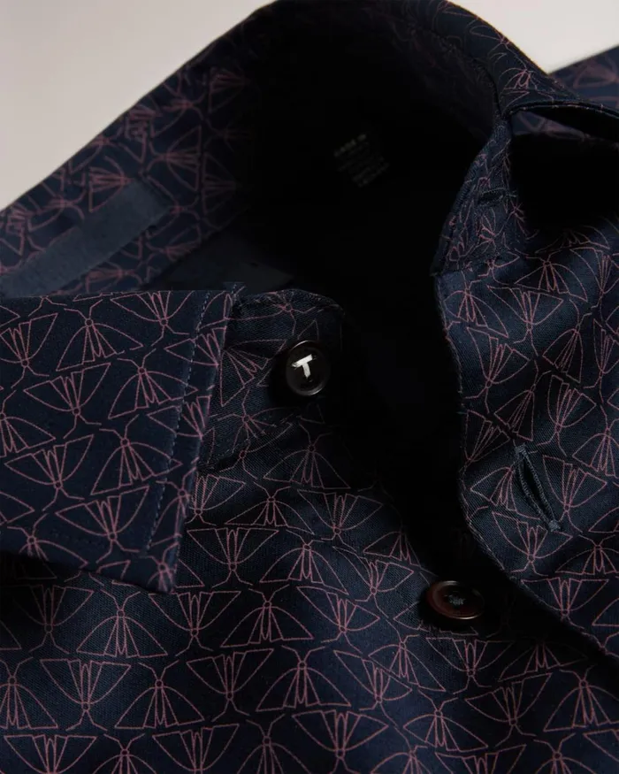 Long Sleeve Geometric Moth Print Shirt Navy Men Ted Baker Clothing Long Sleeve Geometric Moth Print Shirt Navy Men Ted Baker Clothing