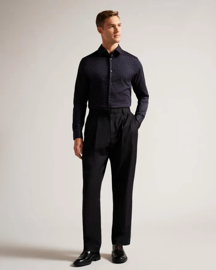 Long Sleeve Geometric Moth Print Shirt Navy Men Ted Baker Clothing Long Sleeve Geometric Moth Print Shirt Navy Men Ted Baker Clothing