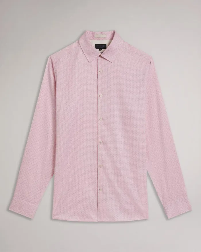 Long Sleeve Geometric Print Shirt Pale Pink Men Ted Baker Clothing