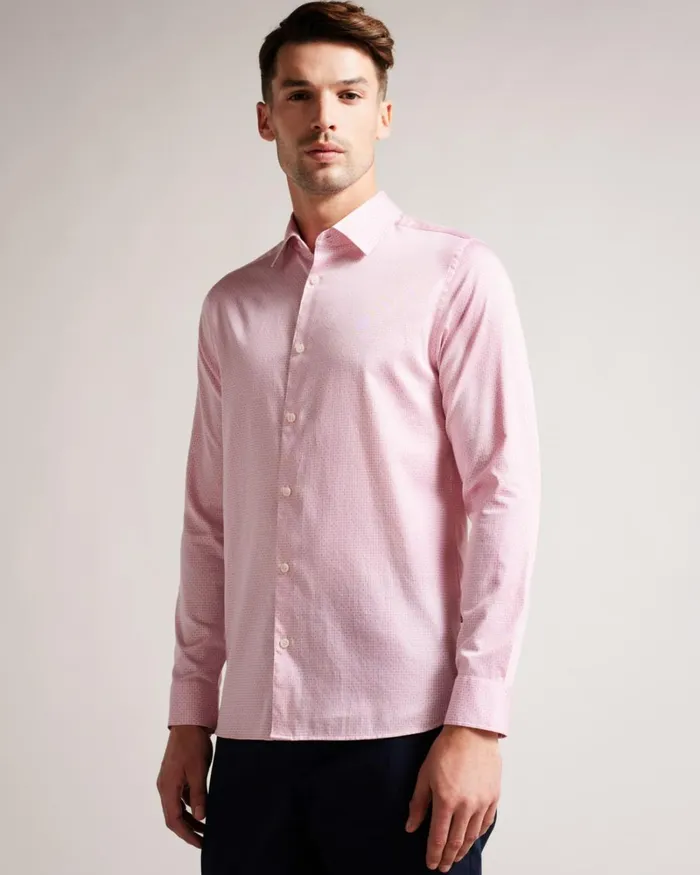 Long Sleeve Geometric Print Shirt Pale Pink Men Ted Baker Clothing Long Sleeve Geometric Print Shirt Pale Pink Men Ted Baker Clothing