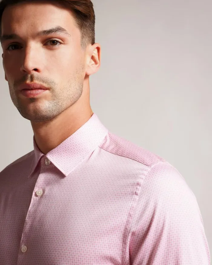 Long Sleeve Geometric Print Shirt Pale Pink Men Ted Baker Clothing Long Sleeve Geometric Print Shirt Pale Pink Men Ted Baker Clothing