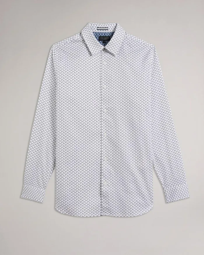 Long Sleeve Geometric Print Shirt White Men Ted Baker Clothing