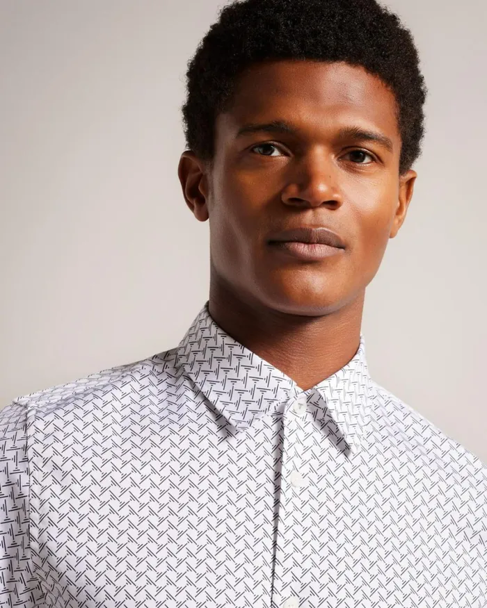 Long Sleeve Geometric Print Shirt White Men Ted Baker Clothing Long Sleeve Geometric Print Shirt White Men Ted Baker Clothing