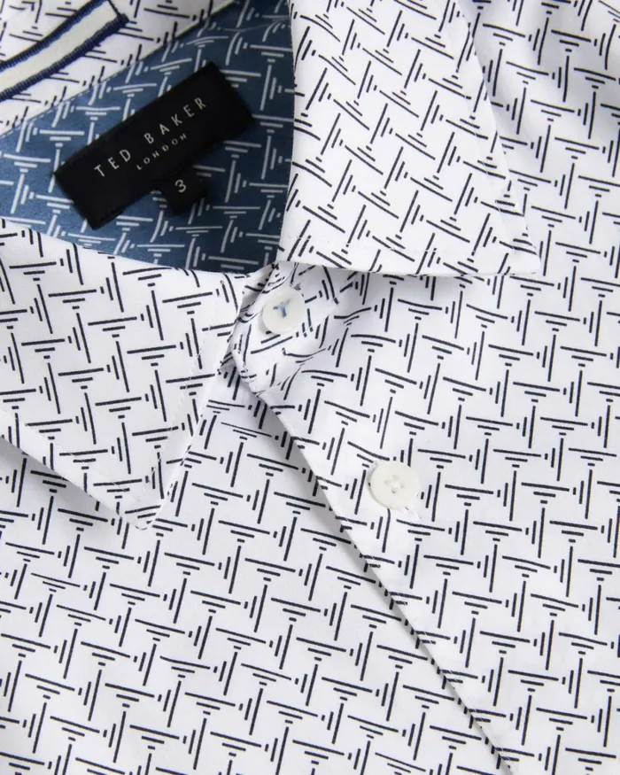 Long Sleeve Geometric Print Shirt White Men Ted Baker Clothing Long Sleeve Geometric Print Shirt White Men Ted Baker Clothing