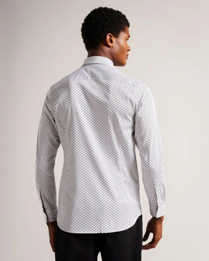 Long Sleeve Geometric Print Shirt White Men Ted Baker Clothing Long Sleeve Geometric Print Shirt White Men Ted Baker Clothing
