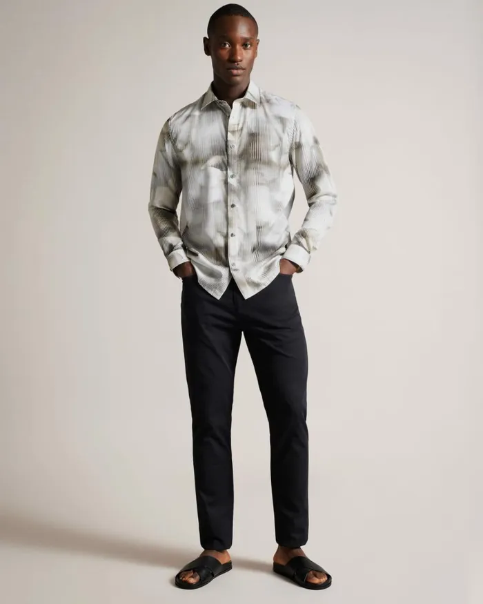 Long Sleeve Glitched Floral Shirt Multicolor Men Ted Baker Clothing