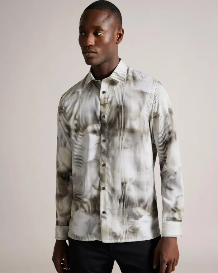 Long Sleeve Glitched Floral Shirt Multicolor Men Ted Baker Clothing
